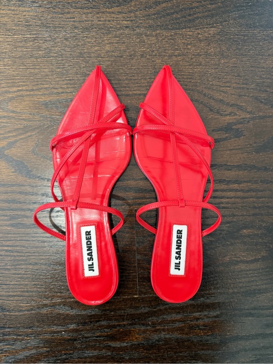 Jil Sander Shoes - Jil Sander Red Pointed-Toe Strappy Leather Mules